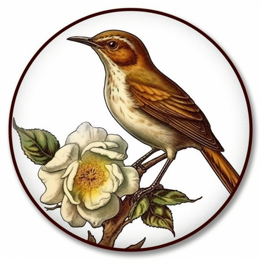 Georgia Brown Thrasher bird Cherokee Rose flower  Vinyl Decal Sticker for Car, Laptop, Tumbler and more # 008427