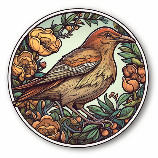 Georgia Brown Thrasher bird Cherokee Rose flower  Vinyl Decal Sticker for Car, Laptop, Tumbler and more # 008424