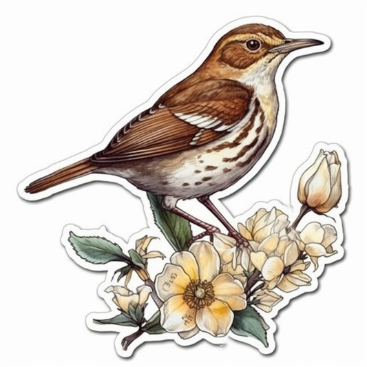 Georgia Brown Thrasher bird Cherokee Rose flower  Vinyl Decal Sticker for Car, Laptop, Tumbler and more # 008426