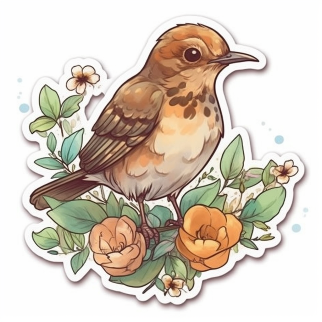 Georgia Brown Thrasher bird Cherokee Rose flower  Vinyl Decal Sticker for Car, Laptop, Tumbler and more # 008425