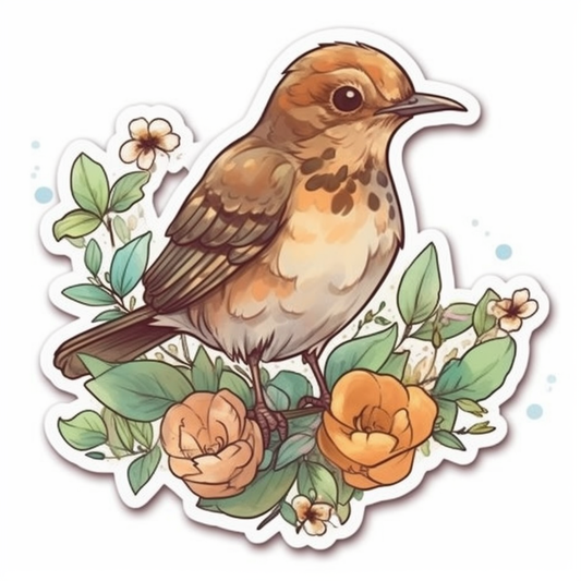 Georgia Brown Thrasher bird Cherokee Rose flower  Vinyl Decal Sticker for Car, Laptop, Tumbler and more # 008425