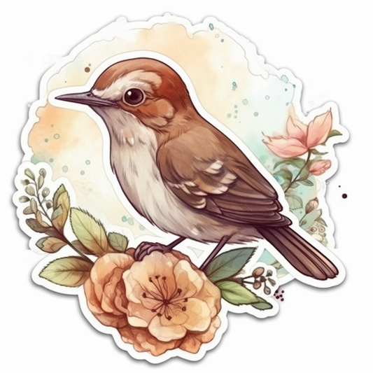 Georgia Brown Thrasher bird Cherokee Rose flower  Vinyl Decal Sticker for Car, Laptop, Tumbler and more # 008422