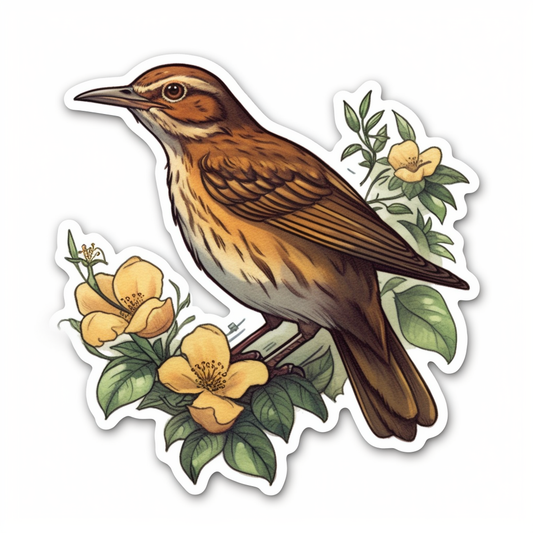 Georgia Brown Thrasher bird Cherokee Rose flower  Vinyl Decal Sticker for Car, Laptop, Tumbler and more # 008433