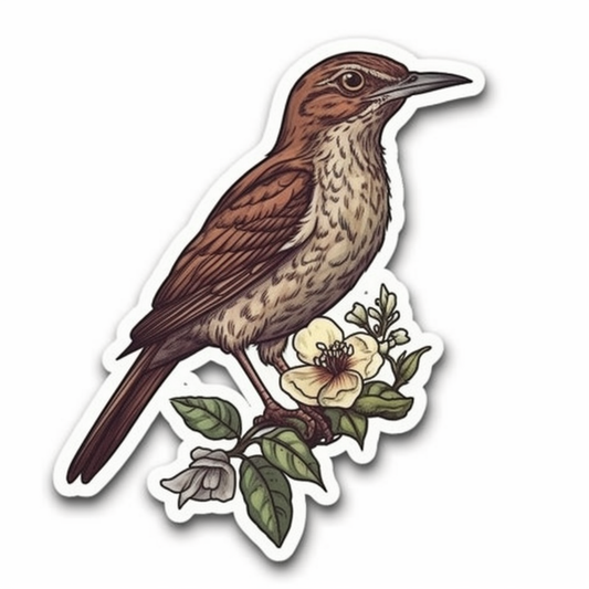 Georgia Brown Thrasher bird Cherokee Rose flower  Vinyl Decal Sticker for Car, Laptop, Tumbler and more # 008432
