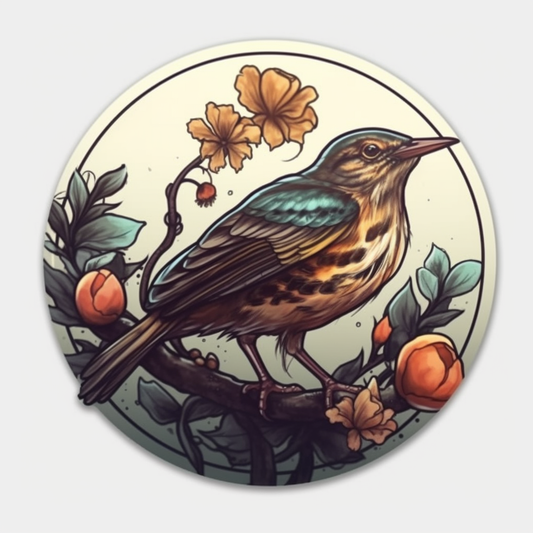 Georgia Brown Thrasher bird Cherokee Rose flower  Vinyl Decal Sticker for Car, Laptop, Tumbler and more # 008429