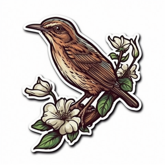 Georgia Brown Thrasher bird Cherokee Rose flower  Vinyl Decal Sticker for Car, Laptop, Tumbler and more # 008430