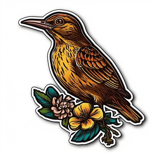Georgia Brown Thrasher bird Cherokee Rose flower  Vinyl Decal Sticker for Car, Laptop, Tumbler and more # 008421