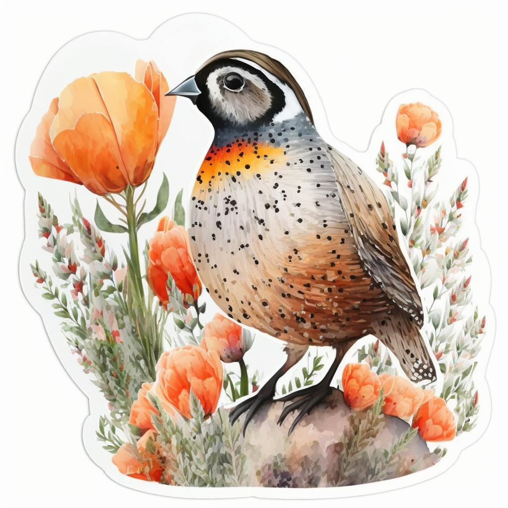 California Quail bird Poppy flower  Vinyl Decal Sticker for Car, Laptop, Tumbler and more # 008293