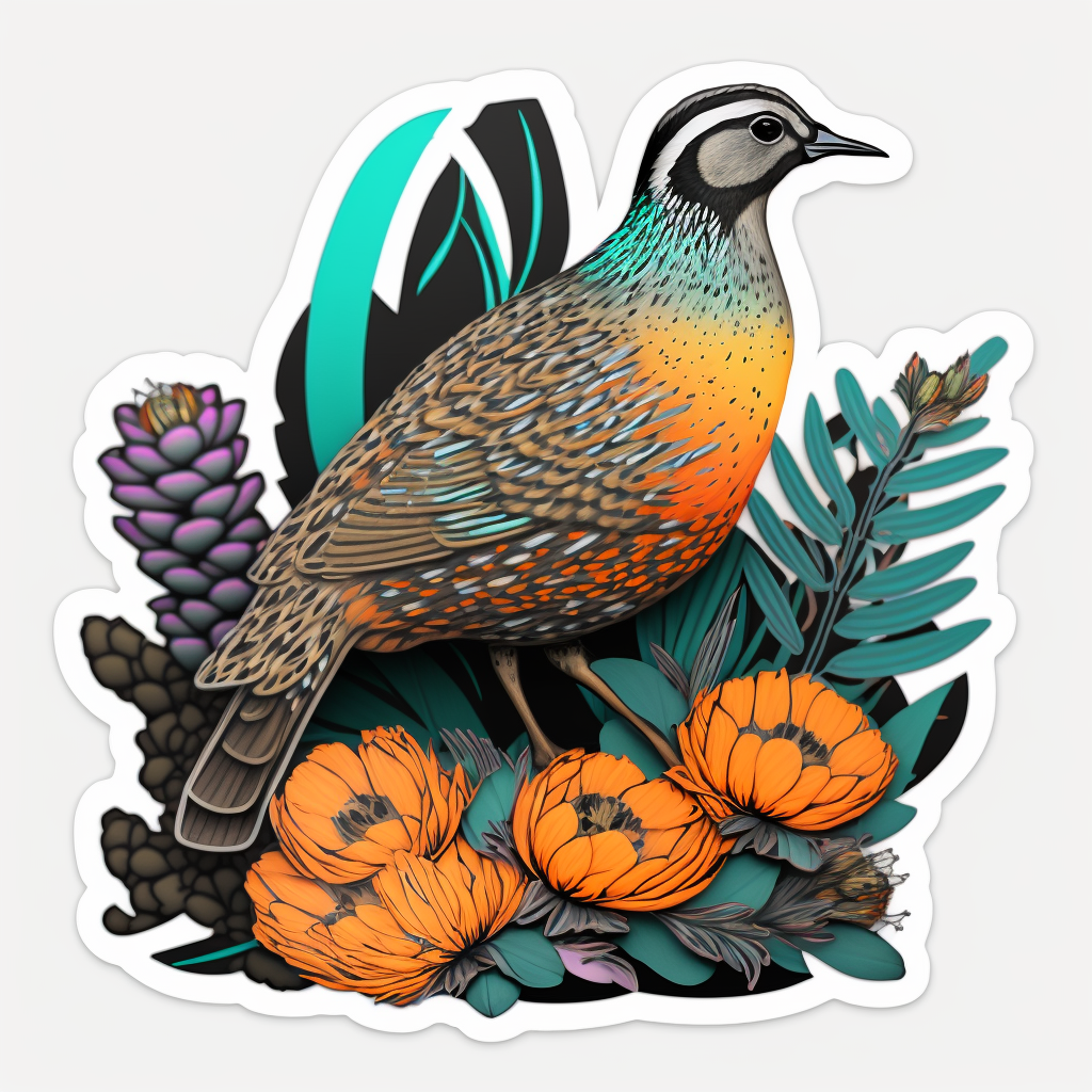 California Quail bird Poppy flower  Vinyl Decal Sticker for Car, Laptop, Tumbler and more # 008314