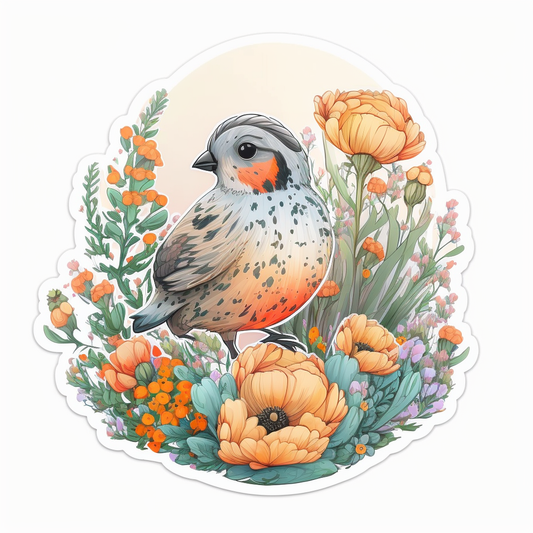 California Quail bird Poppy flower  Vinyl Decal Sticker for Car, Laptop, Tumbler and more # 008312