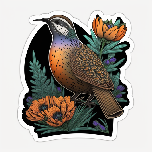 California Quail bird Poppy flower  Vinyl Decal Sticker for Car, Laptop, Tumbler and more # 008304
