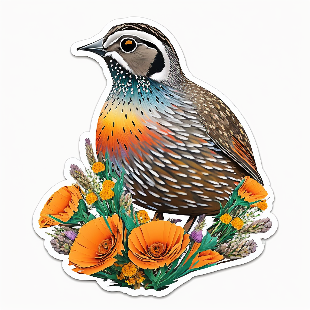 California Quail bird Poppy flower  Vinyl Decal Sticker for Car, Laptop, Tumbler and more # 008315
