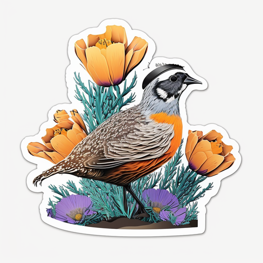 California Quail bird Poppy flower  Vinyl Decal Sticker for Car, Laptop, Tumbler and more # 008273