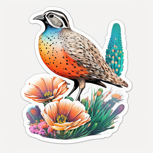 California Quail bird Poppy flower  Vinyl Decal Sticker for Car, Laptop, Tumbler and more # 008283