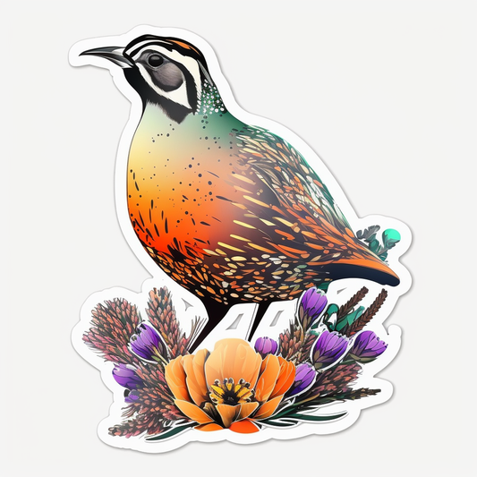 California Quail bird Poppy flower  Vinyl Decal Sticker for Car, Laptop, Tumbler and more # 008276