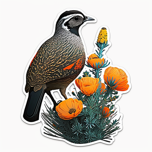 California Quail bird Poppy flower  Vinyl Decal Sticker for Car, Laptop, Tumbler and more # 008275