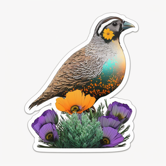 California Quail bird Poppy flower  Vinyl Decal Sticker for Car, Laptop, Tumbler and more # 008280