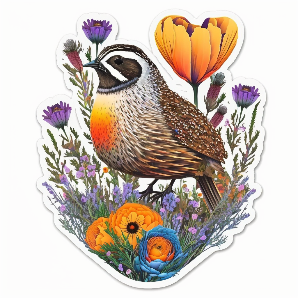 California Quail bird Poppy flower  Vinyl Decal Sticker for Car, Laptop, Tumbler and more # 008284