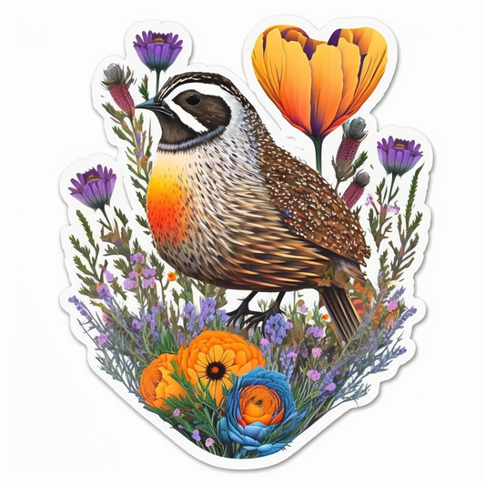 California Quail bird Poppy flower  Vinyl Decal Sticker for Car, Laptop, Tumbler and more # 008284
