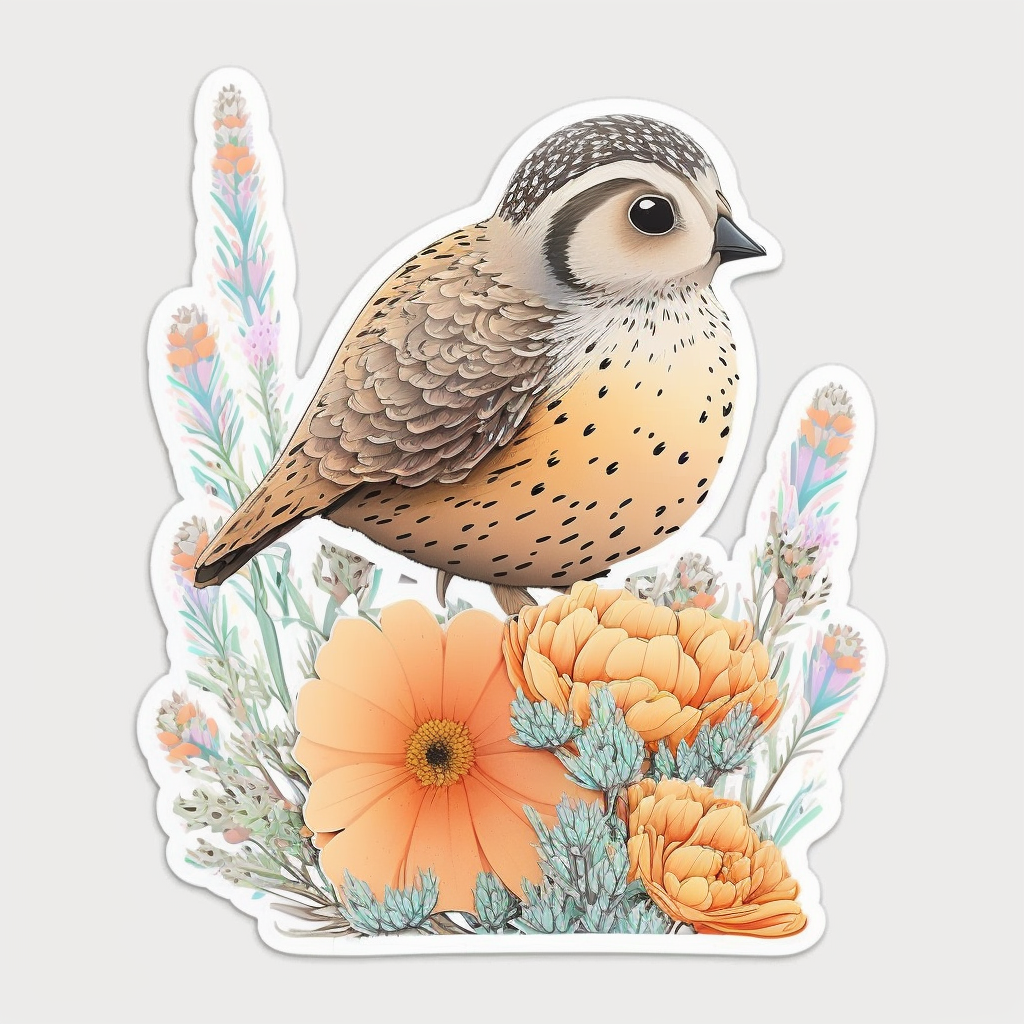 California Quail bird Poppy flower  Vinyl Decal Sticker for Car, Laptop, Tumbler and more # 008279