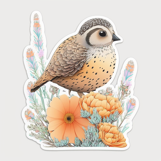 California Quail bird Poppy flower  Vinyl Decal Sticker for Car, Laptop, Tumbler and more # 008279