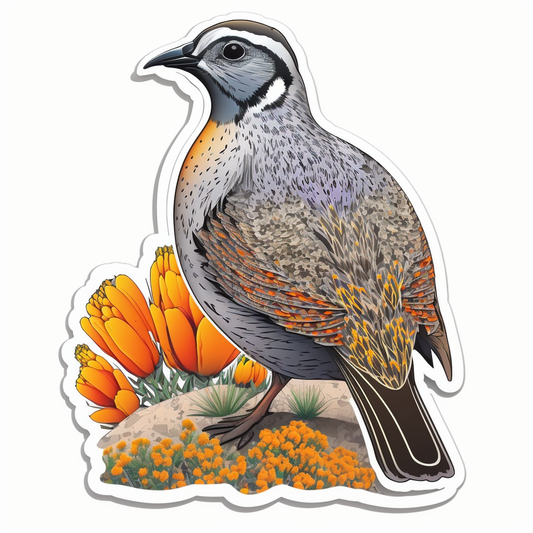 California Quail bird Poppy flower  Vinyl Decal Sticker for Car, Laptop, Tumbler and more # 008290