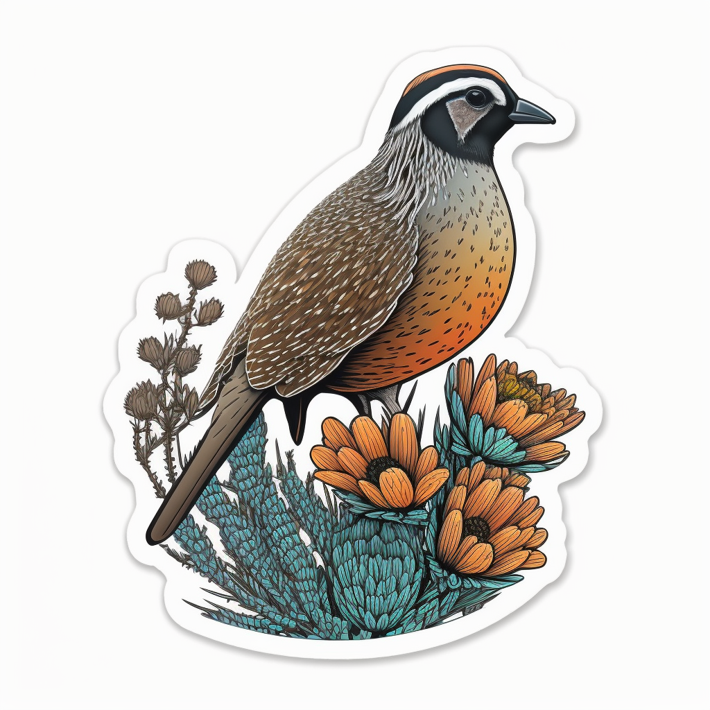 California Quail bird Poppy flower  Vinyl Decal Sticker for Car, Laptop, Tumbler and more # 008278