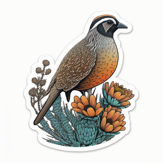 California Quail bird Poppy flower  Vinyl Decal Sticker for Car, Laptop, Tumbler and more # 008278