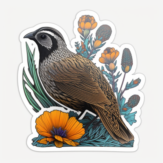 California Quail bird Poppy flower  Vinyl Decal Sticker for Car, Laptop, Tumbler and more # 008277