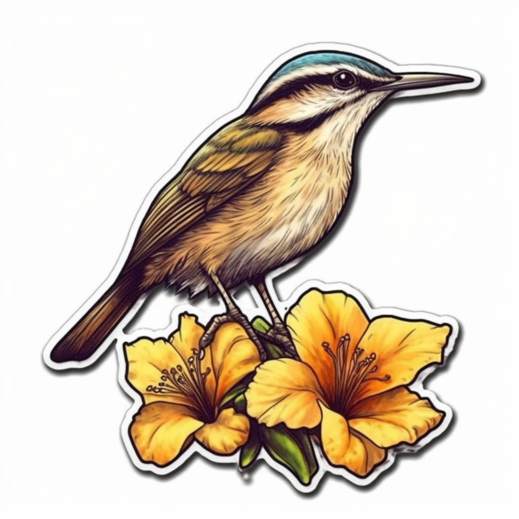 South Carolina Carolina Wren bird Yellow Jessamine flower  Vinyl Decal Sticker for Car, Laptop, Tumbler and more # 009252
