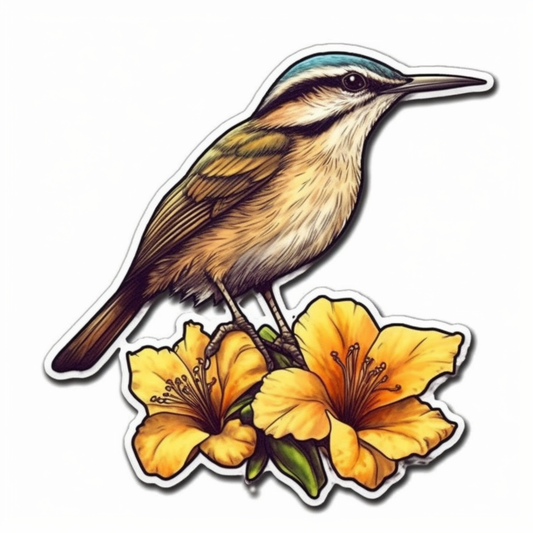 South Carolina Carolina Wren bird Yellow Jessamine flower  Vinyl Decal Sticker for Car, Laptop, Tumbler and more # 009252