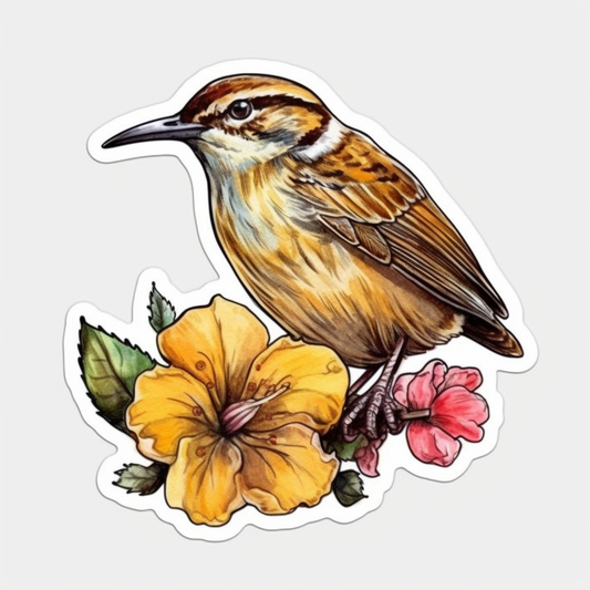 South Carolina Carolina Wren bird Yellow Jessamine flower  Vinyl Decal Sticker for Car, Laptop, Tumbler and more # 009228