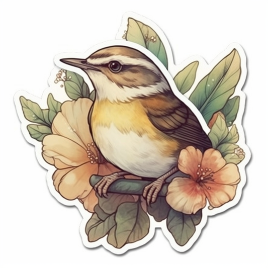 South Carolina Carolina Wren bird Yellow Jessamine flower  Vinyl Decal Sticker for Car, Laptop, Tumbler and more # 009153