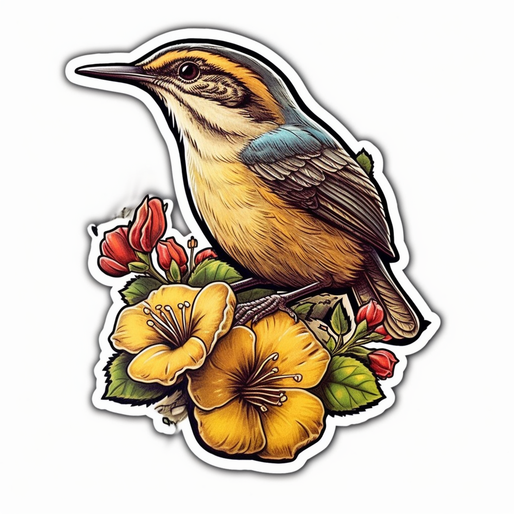 South Carolina Carolina Wren bird Yellow Jessamine flower  Vinyl Decal Sticker for Car, Laptop, Tumbler and more # 009271