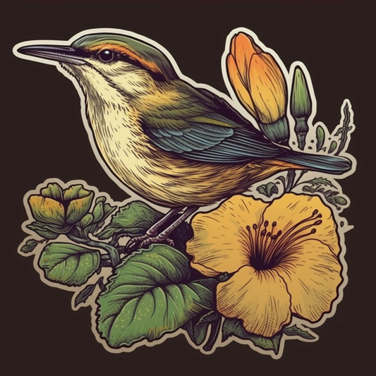 South Carolina Carolina Wren bird Yellow Jessamine flower  Vinyl Decal Sticker for Car, Laptop, Tumbler and more # 009155