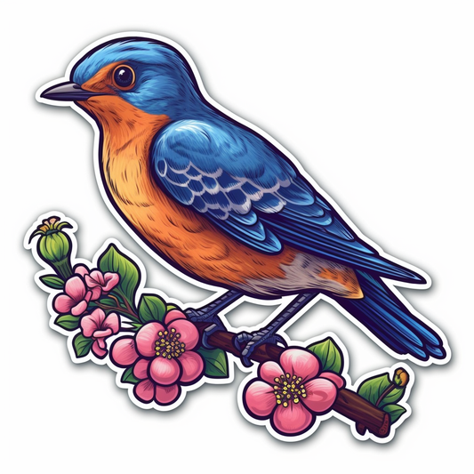 Missouri Eastern Bluebird bird Hawthorn flower  Vinyl Decal Sticker for Car, Laptop, Tumbler and more # 008823