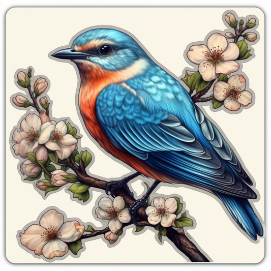 Missouri Eastern Bluebird bird Hawthorn flower  Vinyl Decal Sticker for Car, Laptop, Tumbler and more # 008845