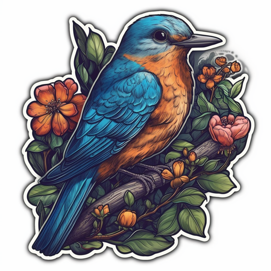 Missouri Eastern Bluebird bird Hawthorn flower  Vinyl Decal Sticker for Car, Laptop, Tumbler and more # 008837