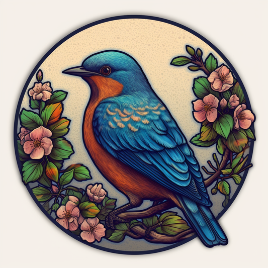 Missouri Eastern Bluebird bird Hawthorn flower  Vinyl Decal Sticker for Car, Laptop, Tumbler and more # 008850