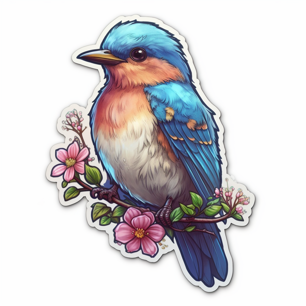 Missouri Eastern Bluebird bird Hawthorn flower  Vinyl Decal Sticker for Car, Laptop, Tumbler and more # 008849