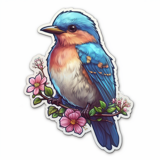 Missouri Eastern Bluebird bird Hawthorn flower  Vinyl Decal Sticker for Car, Laptop, Tumbler and more # 008849