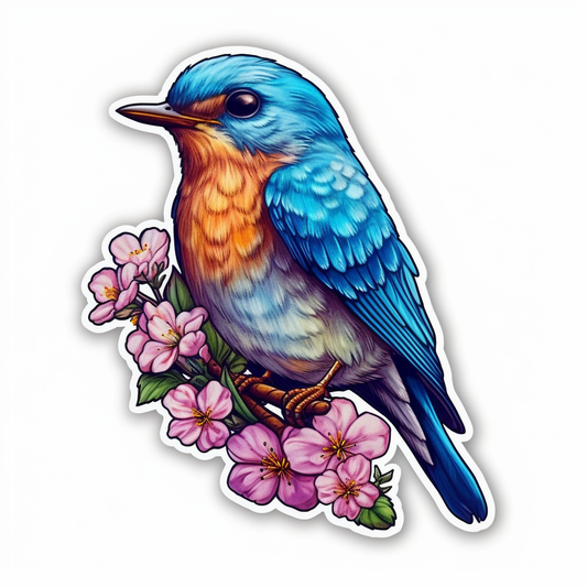 Missouri Eastern Bluebird bird Hawthorn flower  Vinyl Decal Sticker for Car, Laptop, Tumbler and more # 008817