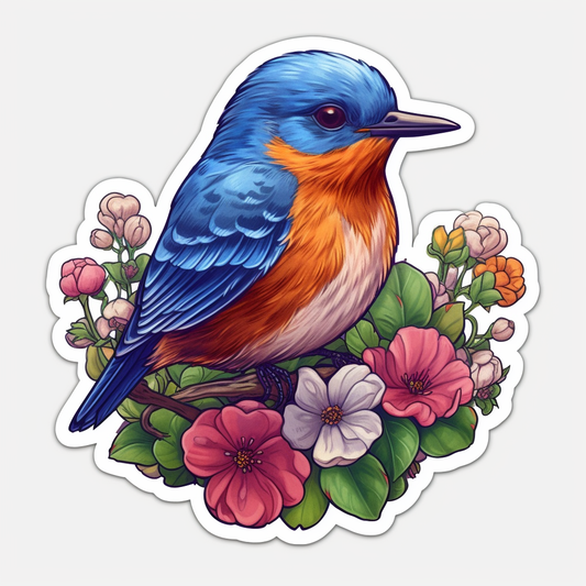 Missouri Eastern Bluebird bird Hawthorn flower  Vinyl Decal Sticker for Car, Laptop, Tumbler and more # 008835