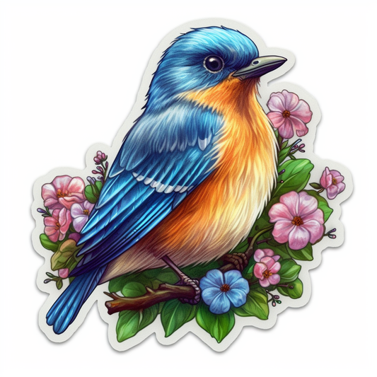 Missouri Eastern Bluebird bird Hawthorn flower  Vinyl Decal Sticker for Car, Laptop, Tumbler and more # 008841
