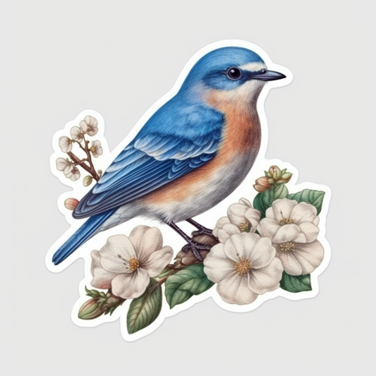 Missouri Eastern Bluebird bird Hawthorn flower  Vinyl Decal Sticker for Car, Laptop, Tumbler and more # 008811
