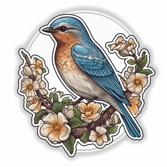 Missouri Eastern Bluebird bird Hawthorn flower  Vinyl Decal Sticker for Car, Laptop, Tumbler and more # 008822