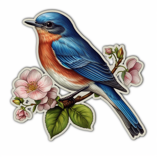 Missouri Eastern Bluebird bird Hawthorn flower  Vinyl Decal Sticker for Car, Laptop, Tumbler and more # 008812