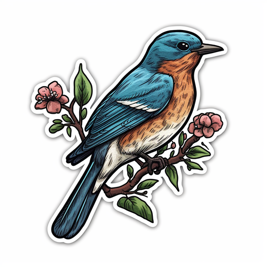 Missouri Eastern Bluebird bird Hawthorn flower  Vinyl Decal Sticker for Car, Laptop, Tumbler and more # 008834