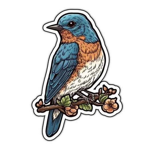 Missouri Eastern Bluebird bird Hawthorn flower  Vinyl Decal Sticker for Car, Laptop, Tumbler and more # 008830