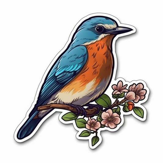 Missouri Eastern Bluebird bird Hawthorn flower  Vinyl Decal Sticker for Car, Laptop, Tumbler and more # 008815